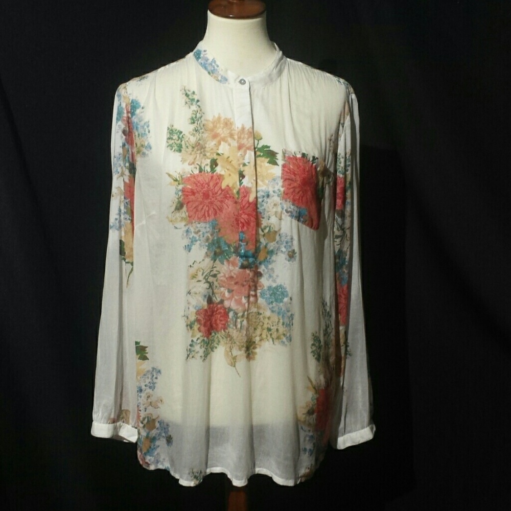 Christopher & Banks White Floral Blouse
